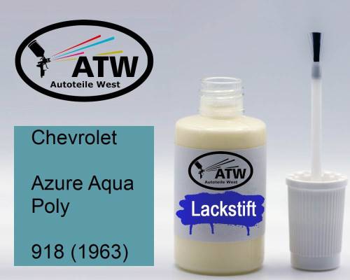 Chevrolet, Azure Aqua Poly, 918 (1963): 20ml Lackstift, von ATW Autoteile West.